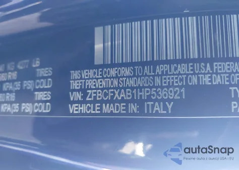 2017 Fiat 500X Pop Fwd z USA, uszkodzony, nr VIN ZFBCFXAB1HP536921